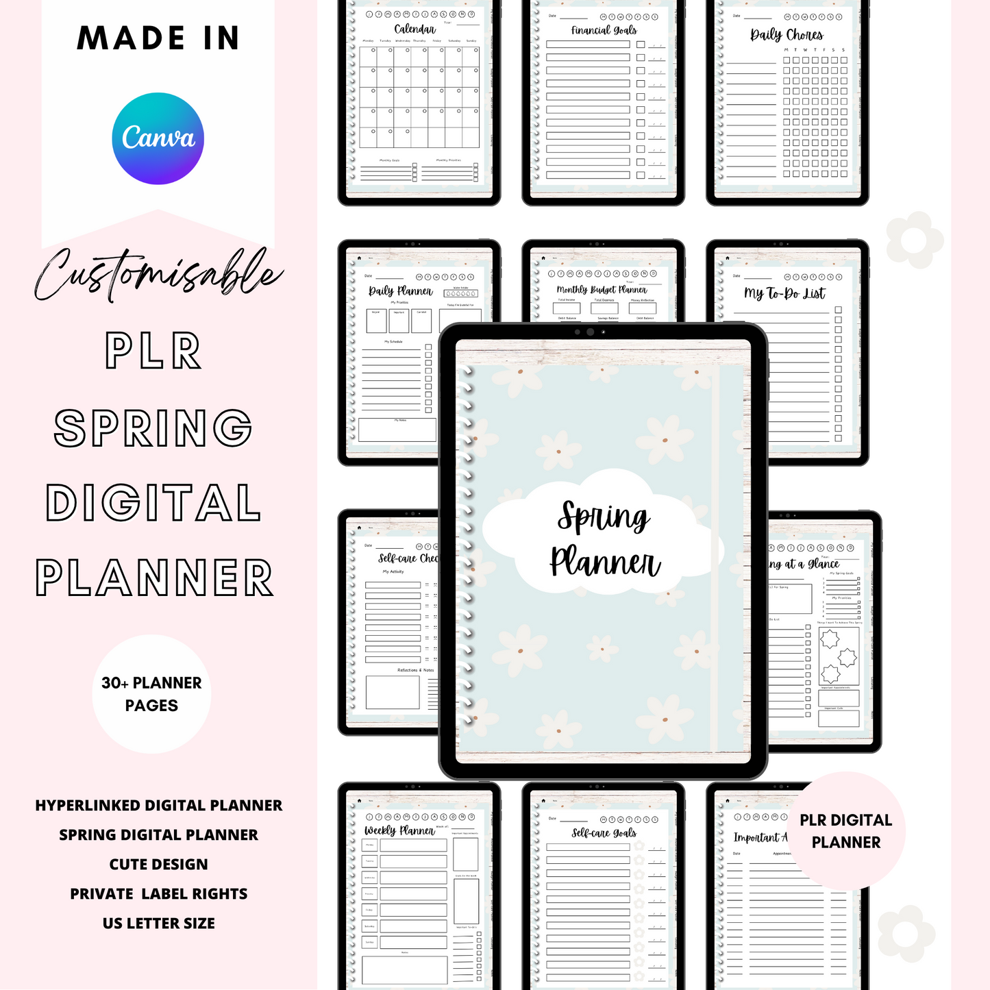 PLR Canva Spring Digital Planner (Cute Edition)