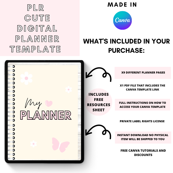 PLR Canva Digital Planner (Cute Design)