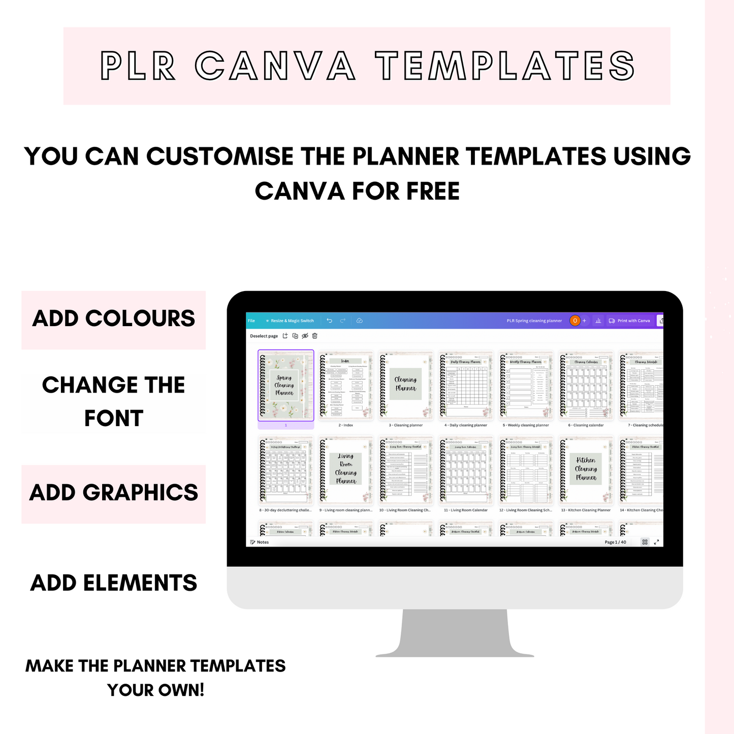 PLR Canva Spring Cleaning Digital Planner