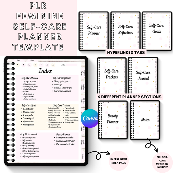 PLR Canva Self-Care Digital Planner (Feminine Design)