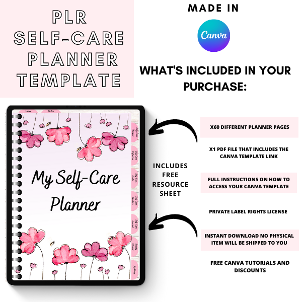 PLR Canva Self-Care Digital Planner Springtime Edition